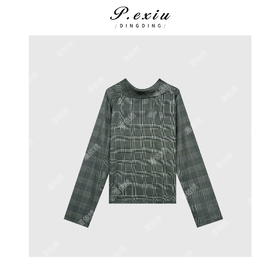 04-6潘依绣丁丁宠粉英伦风气质格子高领后拉链衬衫 Q56050
