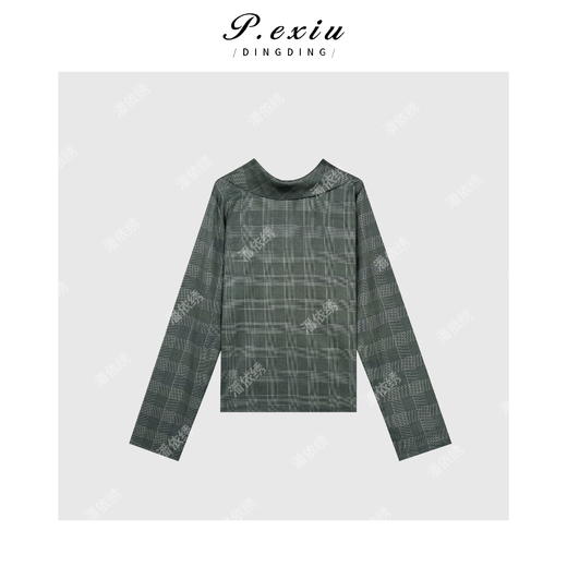 04-6潘依绣丁丁宠粉英伦风气质格子高领后拉链衬衫 Q56050 商品图0