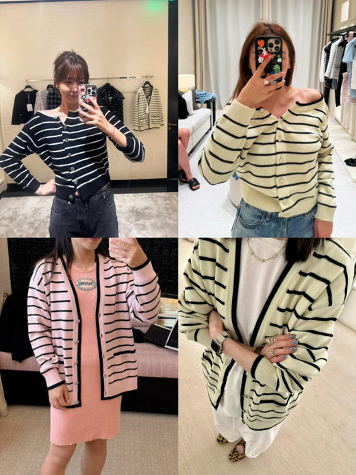 【特价】CH-S 25S 条纹羊绒开衫 商品图0