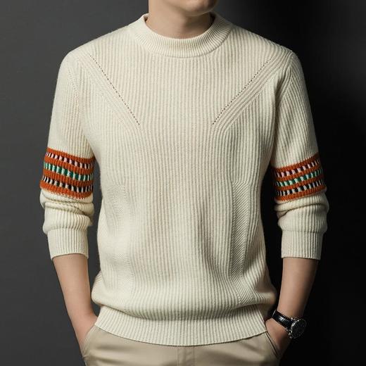 【璀璨年红】百分百羊绒衫男士保暖半高领臂珑提花毛衣2025秋冬新款气质百搭上衣潮 商品图3