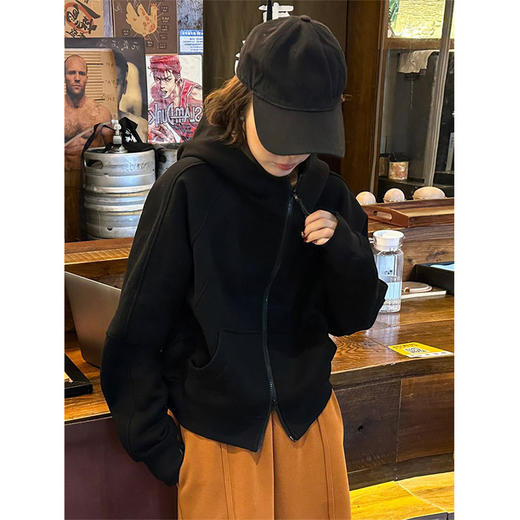 【时尚连帽双拉链卫衣】时尚春秋新款 加绒开衫外套 学生减龄上衣洋气外套 商品图2