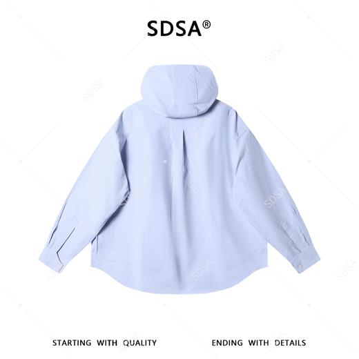 2187SDSA男士秋冬新款痞帅男装国潮纯色立领连帽长袖衬衫百搭宽松衬衣 商品图5