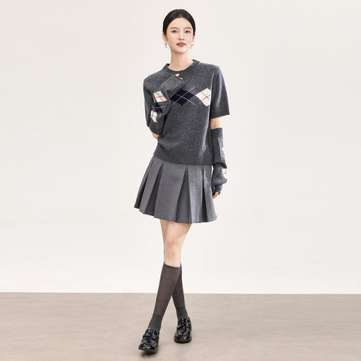 「高货wl」全新升级【铂金会员330/天猫439/差价109】(05134)洛诗琳四平密织菱格提花羊毛上衣2026春季新款复古慵懒袖套短袖针织上衣 商品图2