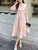 【V领收腰】阿菁娜春季新款气质连衣裙温柔风V领收腰设计微泡袖A字裙摆打造三七分比例F31C212003 商品缩略图2