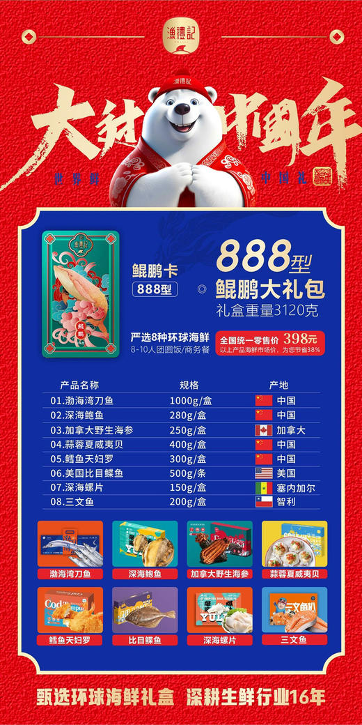 【团购价】渔礼记·鲲鹏888型海鲜大礼包 298 商品图1