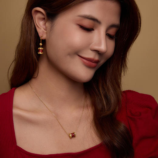 Manreya玛芮雅“路路通”红玛瑙桶珠项链、耳钉|红玛瑙，银镀金 商品图1