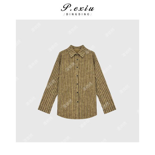 04-6潘依绣丁丁宠粉港风竖条纹复古慵懒休闲长袖衬衫 WH00219 商品图1