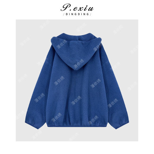 PanYiXiu/潘依绣美式复古减龄双拉链颗粒绒加厚连帽长袖卫衣W-63598 商品图2