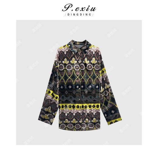 04-6潘依绣丁丁宠粉小众款松弛调性花卉长袖衬衫Q3541 商品图0