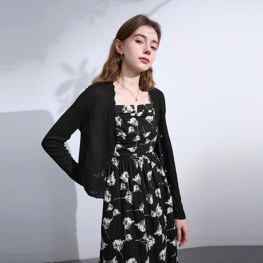 三彩2026春季新款印花提花吊带裙碎花连衣裙法式A字大摆长裙M 商品图2