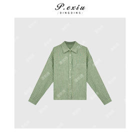 04-2潘依绣丁丁宠粉韩系氛围感条纹长袖衬衫Q43005