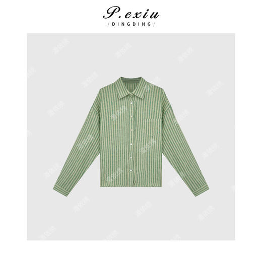 04-2潘依绣丁丁宠粉韩系氛围感条纹长袖衬衫Q43005 商品图0