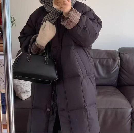 【YW】无忧购格纹50%白鸭绒立领中长款单排扣休闲加厚羽绒服女889# 商品图1