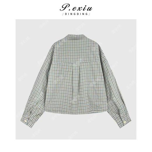 04-6潘依绣丁丁宠粉韩系减龄撞色格纹休闲长袖翻领衬衫Q15424 商品图1