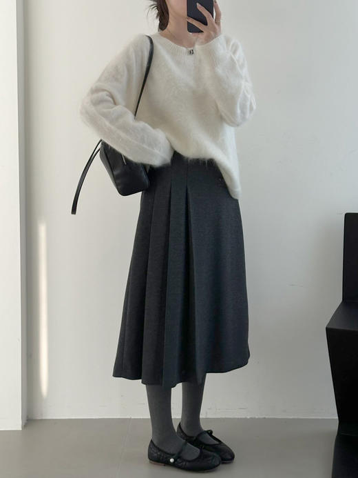 【百图lulu定制】【神仙毛呢裙】桑蚕丝羊毛混纺  显瘦 显高 保暖 毛呢 不规则 弹力腰围 百褶半裙 商品图11