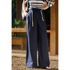【藏青色预售10天】米思阳2026春新款老钱风松弛感仿亚麻时尚百搭绳结高腰阔腿裤休闲裤长款裤子女6073 商品缩略图3