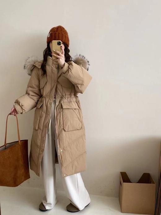 【YW】无忧购大毛领冬季50绒羽绒服女加长款过膝加厚收腰外套6611 商品图8