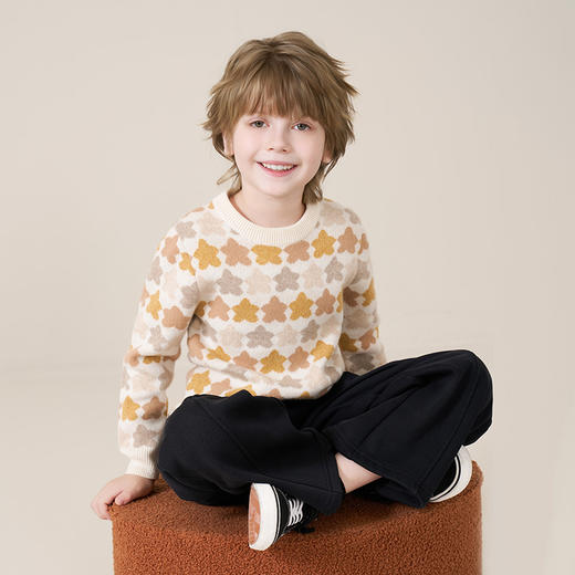 mettekids儿童100%羊绒衫2025秋冬女童芝麻点加厚男童针织衫毛衣 商品图1
