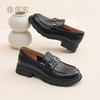 英伦风黑色乐福鞋女粗跟金属扣一脚蹬百搭单鞋X6C092-49 商品缩略图1