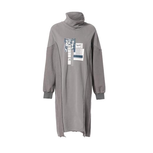 Famecoco范可儿高领纯棉卫衣春季潮流时尚拼贴印花中长款长袖卫衣女F195BE008 商品图6