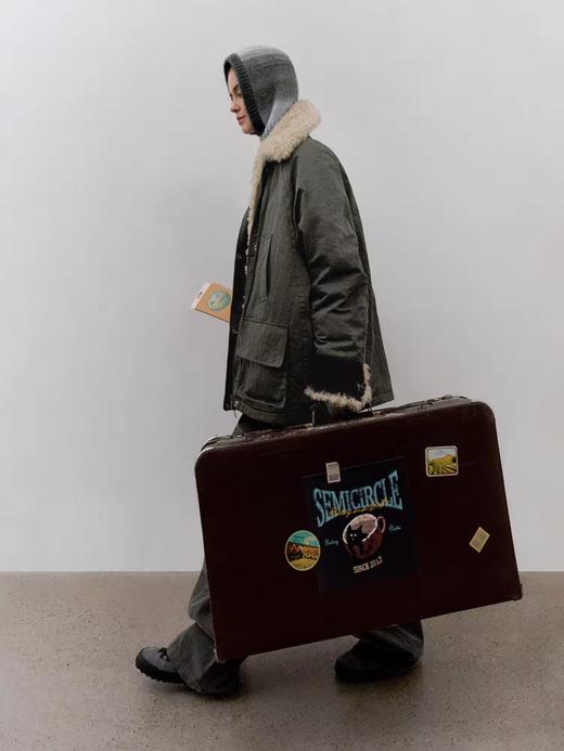 半圆/D5621730/巴恩风宽松休闲可拆卸毛领工装外套 商品图2