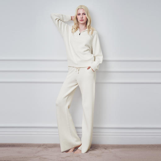 Solo seta女士纯色绵羊毛桑蚕丝山羊绒上衣2025秋冬新款保暖卫衣 商品图1