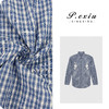 04-1潘依绣丁丁宠粉韩系蓝格刺绣松弛感长袖衬衫 W-62790 商品缩略图0