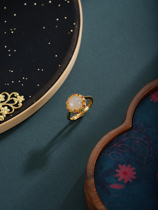 子佩集【花开映锦】银S925戒指【JZ07466】古法银镀金和田玉彩宝2601 商品图2