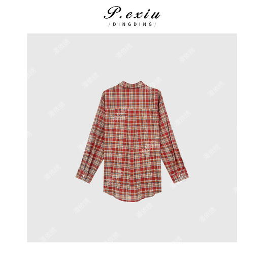 04-2潘依绣丁丁宠粉氛围感穿搭撞色格纹休闲长袖衬衫 Q6917 商品图1