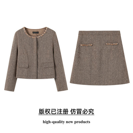 奢姿大码女装2026春季时尚粗花呢小香风套装胖妹妹气质显瘦两件套9954991140 商品图0