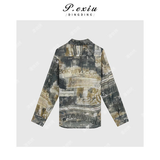 04-1潘依绣丁丁宠粉新款复古印花港风宽松休闲长袖衬衫Q3119 商品图2