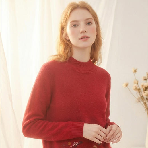 KINGDEER/KD女式长袖羊绒衫 约316g L805729温婉奶油款100%山羊绒鹿王 红色 商品图6