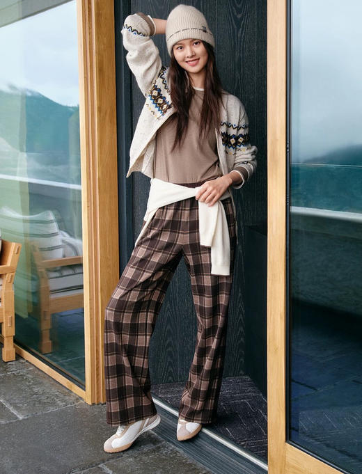 原单正品EP雅莹女士格纹直筒休闲裤01202 商品图12