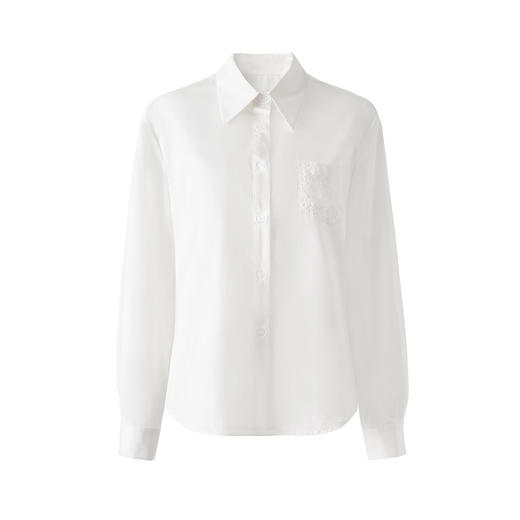 「高货wl」全新升级【铂金会员247/天猫329/差价82】(02135)洛诗琳竹节棉气质通勤白衬衫2026春季新款蕾丝口袋翻领上衣 商品图4