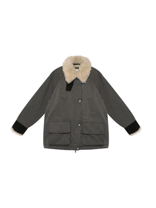 半圆/D5621730/巴恩风宽松休闲可拆卸毛领工装外套 商品图4