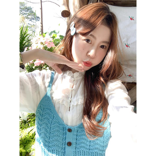 <曾小咸推荐>韩系蓝色叠穿针织马甲吊带 商品图1