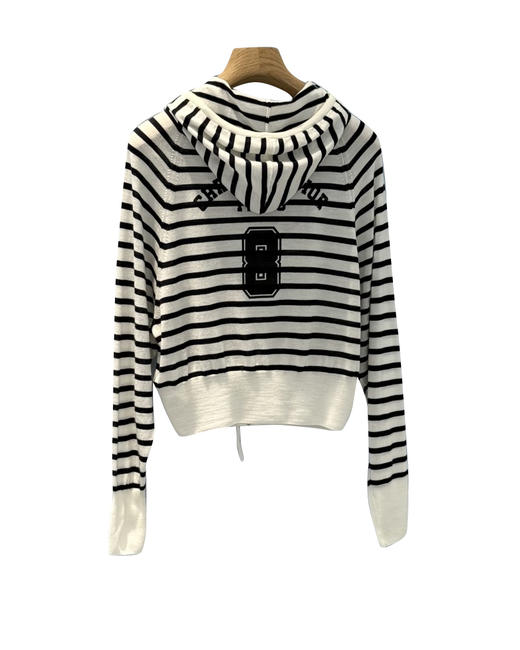 女款条纹连帽羊绒针织开衫he010 商品图1