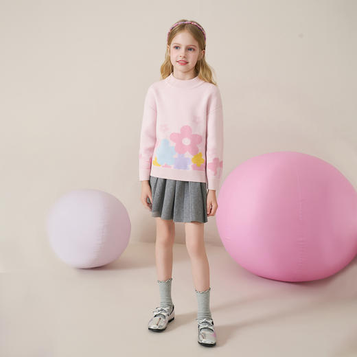 mettekids儿童100%羊绒衫2025秋冬女童粉色提花加厚针织套头毛衣 商品图5