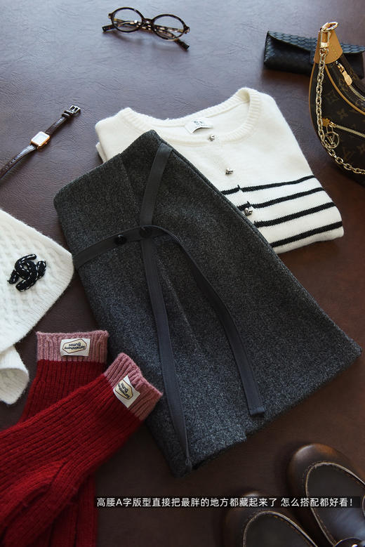 秋冬高级时髦感miu系高腰系带小A裙裤 商品图1