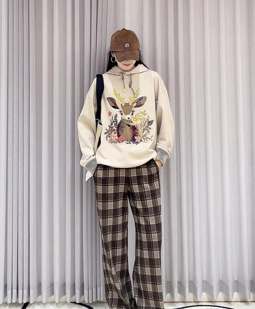 原单正品EP雅莹女士格纹直筒休闲裤01202 商品图8