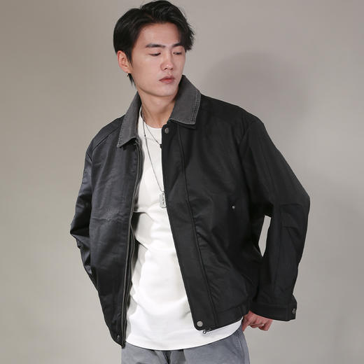 DRONKOO 2026  翻领拼接牛仔领假两件中厚皮衣 商品图2