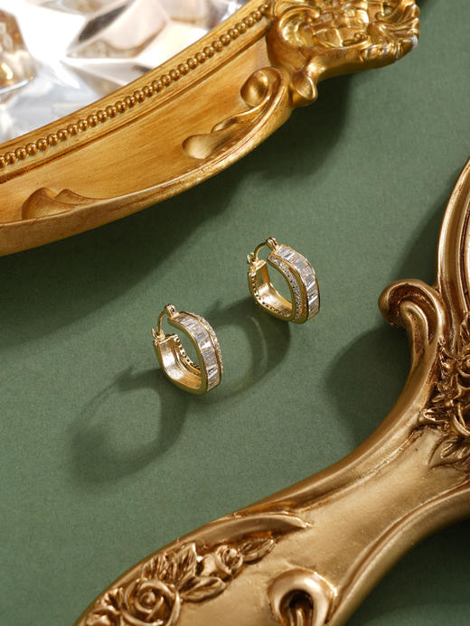 子佩集【暮光映雪】银S925耳环【EL080080K】镀金扣环圆圈方块2601 商品图4