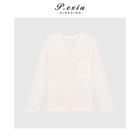 04-2潘依绣丁丁宠粉简约时尚V领口袋长袖衬衫Q30993