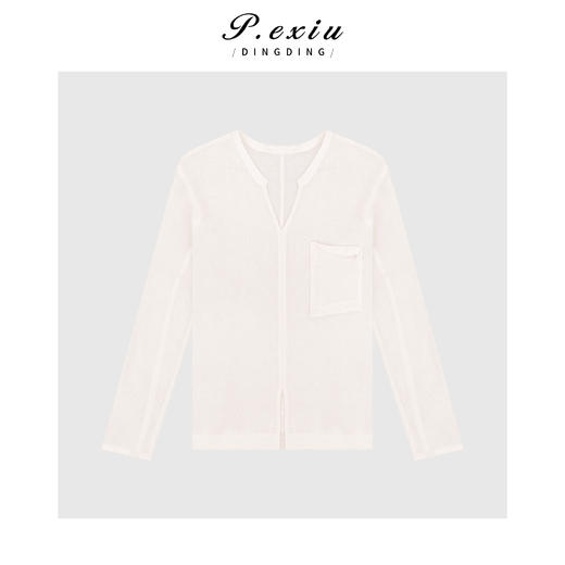 04-2潘依绣丁丁宠粉简约时尚V领口袋长袖衬衫Q30993 商品图0