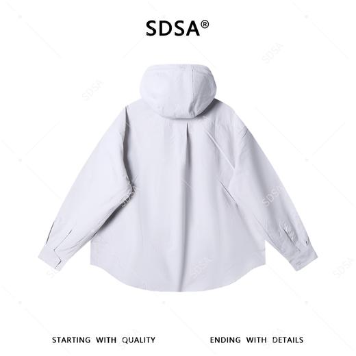 SDSA男士秋冬新款痞帅男装国潮纯色立领连帽长袖衬衫百搭宽松衬衣 商品图4
