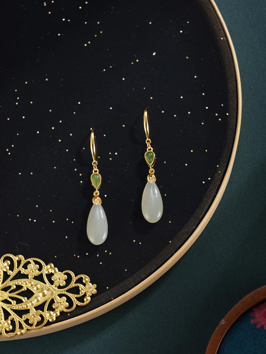 子佩集【熙和流芳】银S925耳环【EG02433】古法银镀金和田玉2601 商品图6