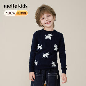 mettekids儿童100%羊绒衫2025秋冬男童卡通小狗套头童装针织毛衣