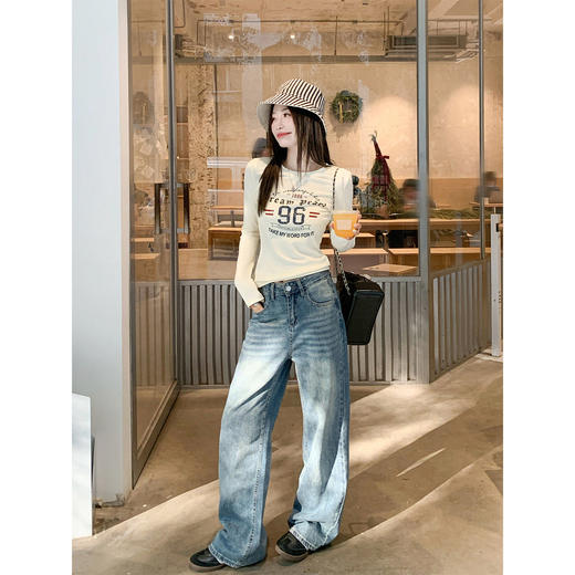 <曾小咸推荐>韩系印花修身长袖t恤上衣 商品图3