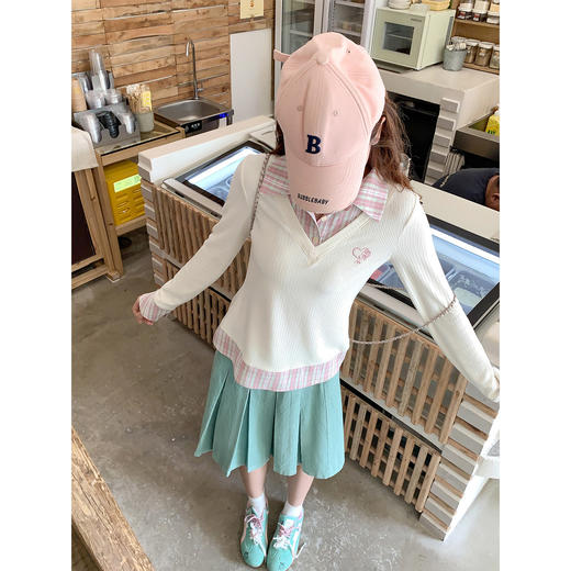 <曾小咸推荐>3.6现货秒杀 ！微信超特价！韩系格子拼接假两件t恤 日常189.99 立减110 秒杀79.99！！ 商品图2