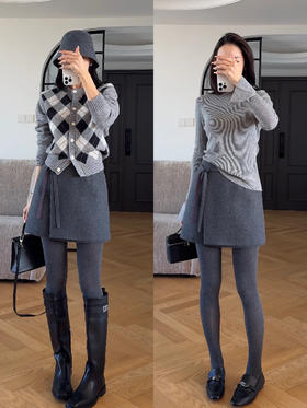 秋冬高级时髦感miu系高腰系带小A裙裤